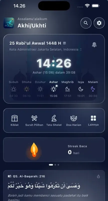 Jadwal salat di aplikasi Sujud